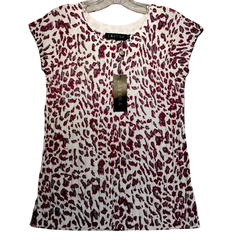 Lavena NWT Women's Ribbed Sweater White/Purple/Gray Animal Print in Size Small